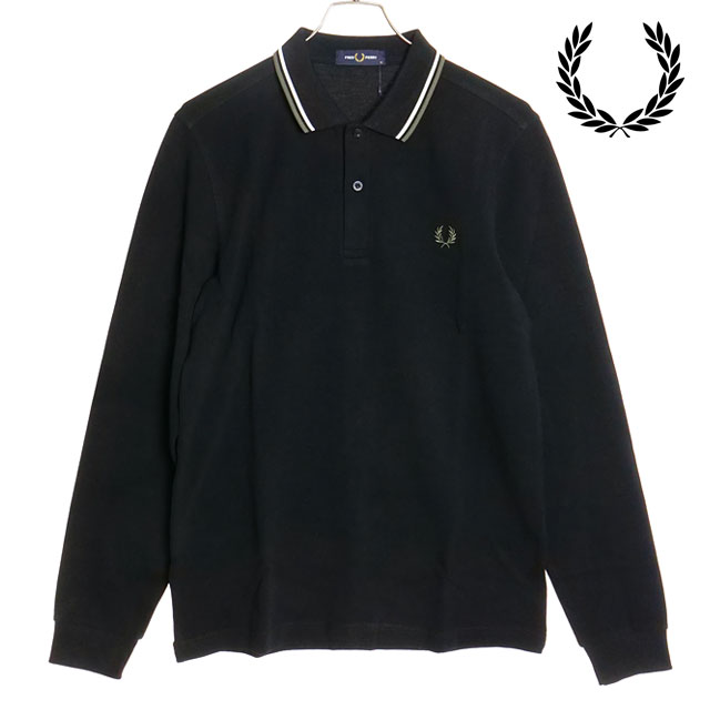 フレッドペリー FRED PERRY ロングスリーブ ツインティップド ポロシャツ [M3636-W54] LS TWIN TIPPED SHIRT メンズ トップス 長袖 鹿の子 BLACK/ECRU/LAUREL-GREEN 正規取扱店
