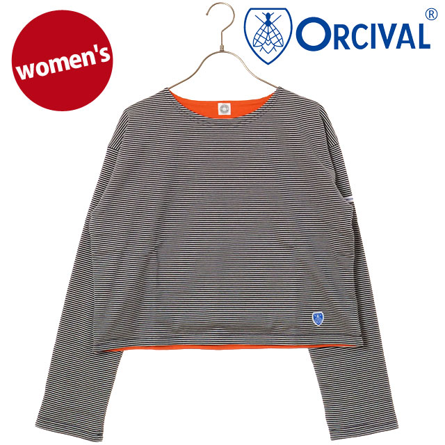 オーシバル ORCIVAL ボートネック ロングスリーブプルオーバー [OR-C0495-BXM FW25] BOAT NECK L/S PULLOVER レディース トップス カットソー 長袖Tシャツ ボーダー NAVY-STRIPE/ORANGE 正規取扱店