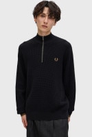 եåɥڥ꡼ FRED PERRY  åե륹ƥå ϡեåץѡ [K8557-102] եåɡڥ꡼ FREDPERRY WAFFLE STITCH HALF ZIP JUMPER ȥåץ ˥å ץ륪С BLACK 谷Ź
