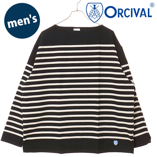 オーシバル ORCIVAL ボートネック ロングスリーブプルオーバー [#6231 FW25] BOAT NECK LONG SLEEVE P.O. メンズ トップス カットソー 長袖Tシャツ ボーダー BLACK/FLOUR 正規取扱店