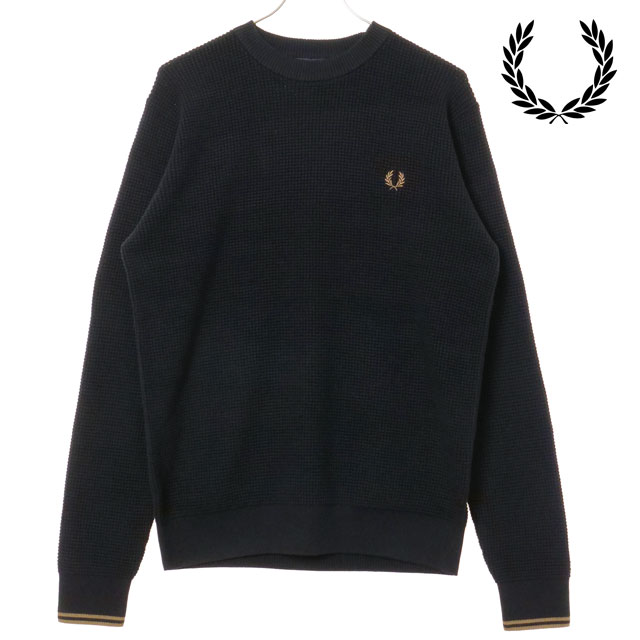 【SALE】フレッドペリー FRED PERRY メンズ ワッフルステッチジャンパー [K6507-102 FW25]　フレッド・ペリー FREDPERRY WAFFLE STITCH JUMPER トップス セーター クルーネックニット BLACK 正規取扱店【ts】