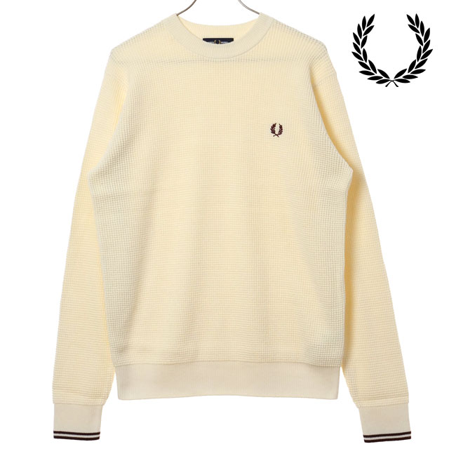 【SALE】フレッドペリー FRED PERRY メンズ ワッフルステッチジャンパー [K6507-560 FW25]　フレッド・ペリー FREDPERRY WAFFLE STITCH JUMPER トップス セーター クルーネックニット ECRU 正規取扱店【ts】