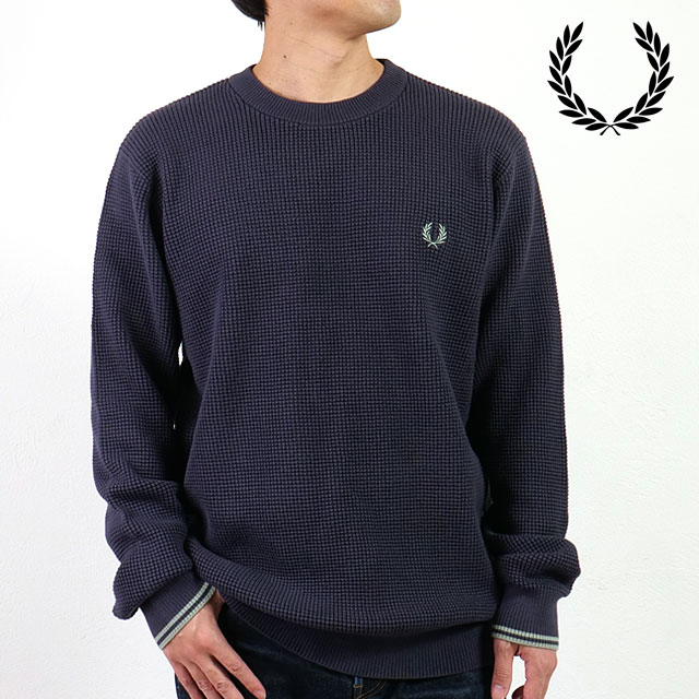 【30%OFF/SALE】フレッドペリー FRED PERRY メンズ ワッフルステッチジャンパー [K6507-738 FW25]　フレッド・ペリー FREDPERRY WAFFLE STITCH JUMPER セーター クルーネックニット DARK-AIRFORCE【ts】