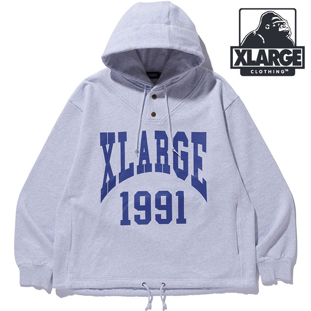 エクストララージ XLARGE ディフォーメーション フーデッドスウェットシャツ [101253012009 FW25] DEFORMATION HOODED SWEATSHIRT メンズ プルオーバーパーカー ASH
