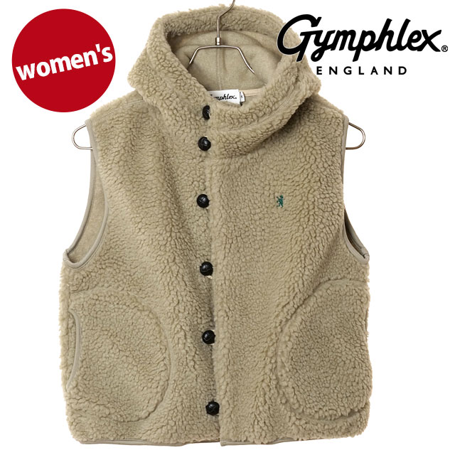 ジムフレックス Gymphlex ボアフーデッド ショートベスト [#GY-A0726 BOA FW25] BOA HOODED SHORT VEST レディース アウター 前ボタン ショート丈 TAUPE(GREEN) 正規取扱店