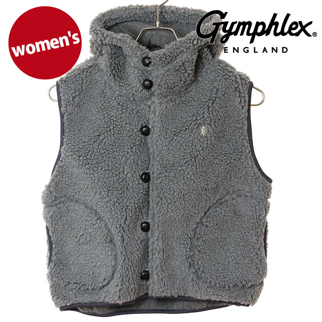 ジムフレックス Gymphlex ボアフーデッド ショートベスト [#GY-A0726 BOA FW25] BOA HOODED SHORT VEST レディース アウター 前ボタン ショート丈 DK.HEATHER-GREY(CREAM) 正規取扱店