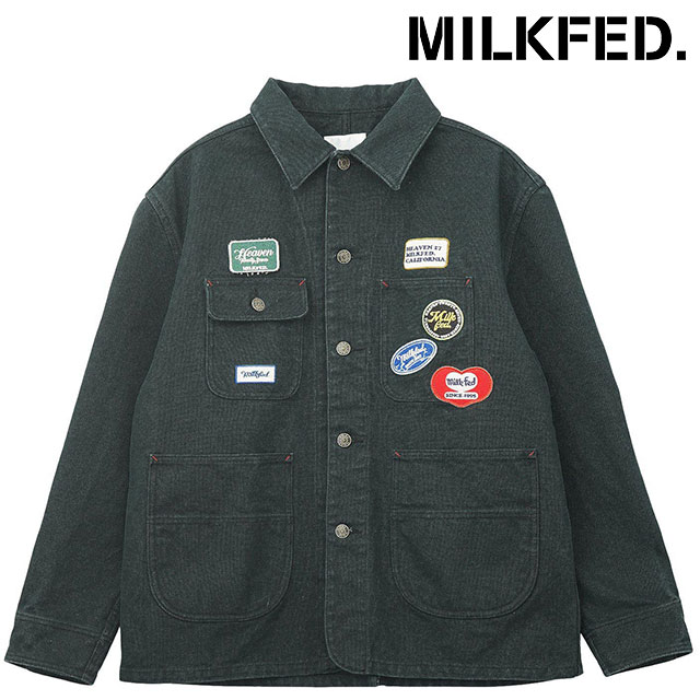 ミルクフェド MILKFED. パッチドカバーオールジャケット [103253021003 FW25] PATCHED COVERALL JACKET レディース ライトアウター ブルゾン シャツジャケット ワッペン BLACK 正規取扱店