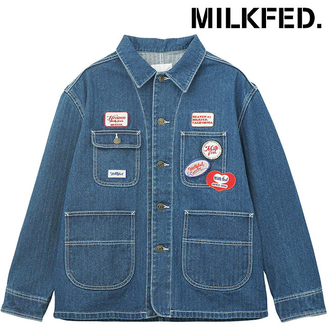 ミルクフェド MILKFED. パッチドカバーオールジャケット [103253021003 FW25] PATCHED COVERALL JACKET レディース ライトアウター ブルゾン シャツジャケット ワッペン LtINDIGO 正規取扱店