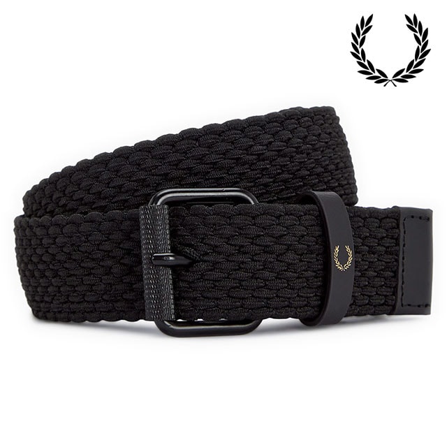 フレッドペリー FRED PERRY メンズ ウーブンエラスティックベルト [BT1249-102 FW25]　フレッド・ペリー FREDPERRY WOVEN ELASTIC BELT 小物 スリムベルト ウーブン編み BLACK 正規取扱店