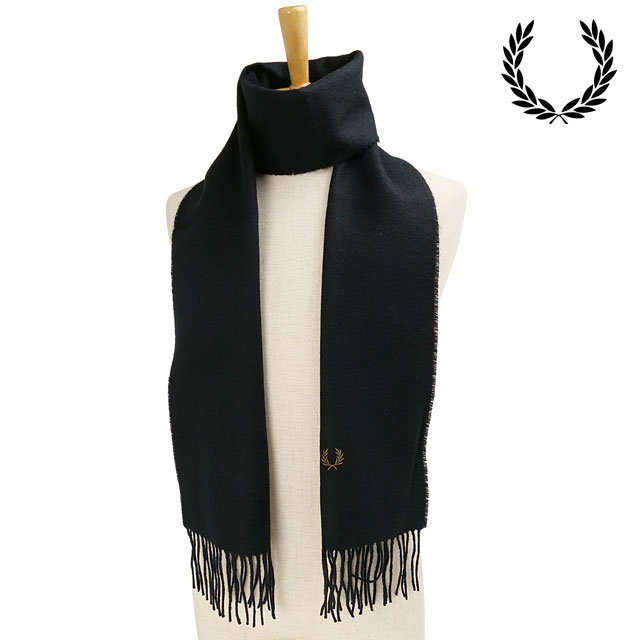 フレッドペリー FRED PERRY ラムスウールスカーフ [C4126-102 FW25]　フレッド・ペリー FREDPERRY LAMBSWOOL SCARF メンズ・レディース 小物 ニットマフラー ストール 防寒 BLACK 正規取扱店