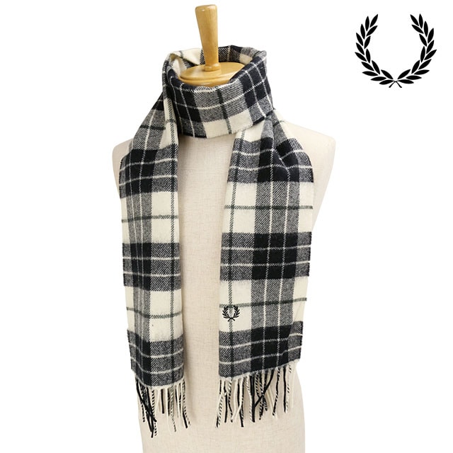フレッドペリー FRED PERRY ラムスウール タータンスカーフ [C8137-560 FW25]　フレッド・ペリー FREDPERRY LAMBSWOOL TARTAN SCARF メンズ・レディース 小物 ニットマフラー ストール タータンチェック 防寒 ECRU 正規取扱店