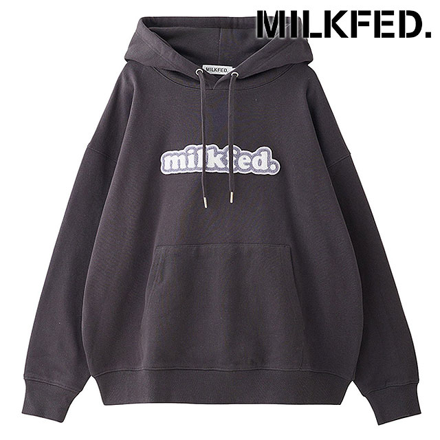 ミルクフェド MILKFED. クーパーロゴ ワイドスウェットフーディー [103253012007 FW25] COOPER LOGO WIDE SWEAT HOODIE レディース トップス プルパーカー 裏毛 CHARCOAL 正規取扱店