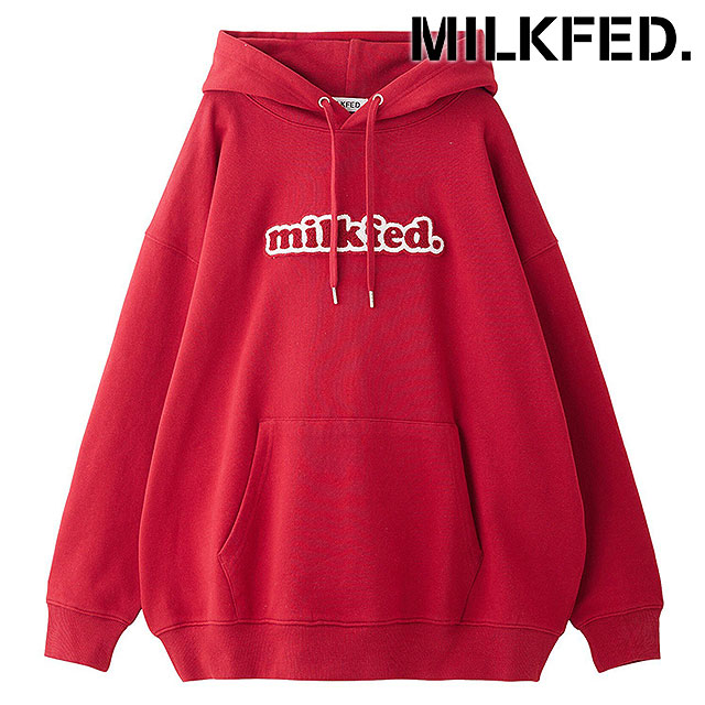 ミルクフェド MILKFED. クーパーロゴ ワイドスウェットフーディー [103253012007 FW25] COOPER LOGO WIDE SWEAT HOODIE レディース トップス プルパーカー 裏毛 RED 正規取扱店