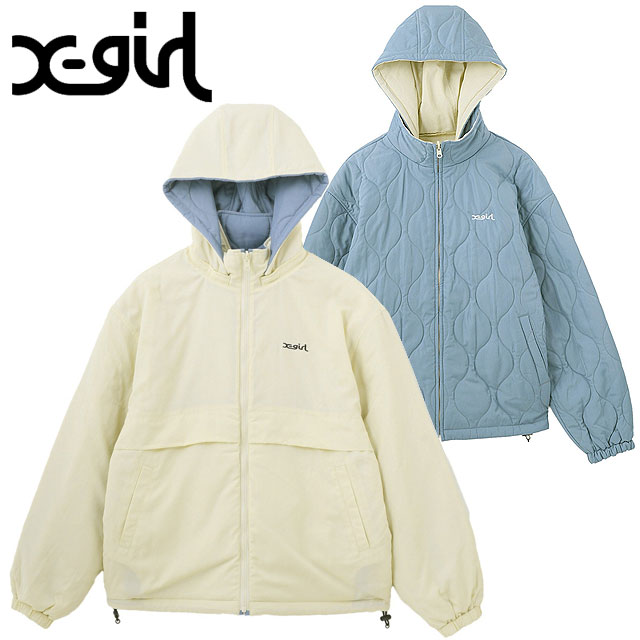 エックスガール X-girl フェイスパッチ リバーシブルジャケット [105253021006 FW25] FACE PATCH REVERSIBLE JACKET レディース xgirl アウター マウンテンパーカー キルティングジャケット WHITE 正規取扱店