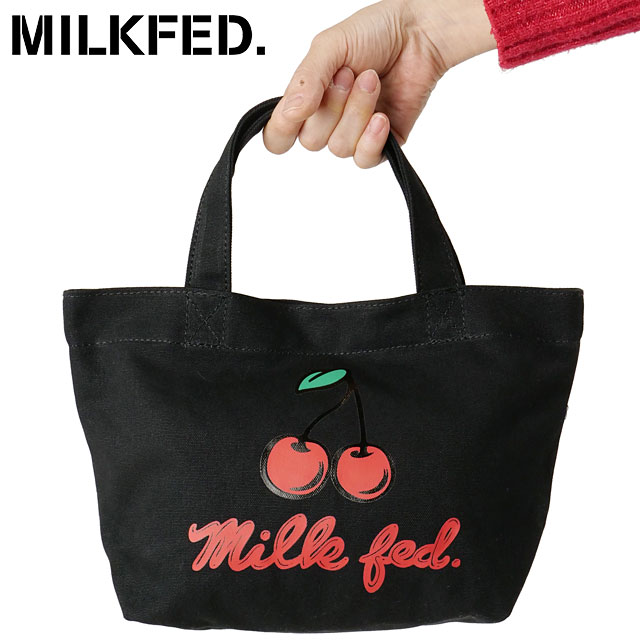 ミルクフェド MILKFED. チェリーミニトート [103251053001 SS25] CHERRY MINI TOTE レディース 鞄 ハンドバッグ ランチバッグ BLACK 【メール便配送】 正規取扱店
