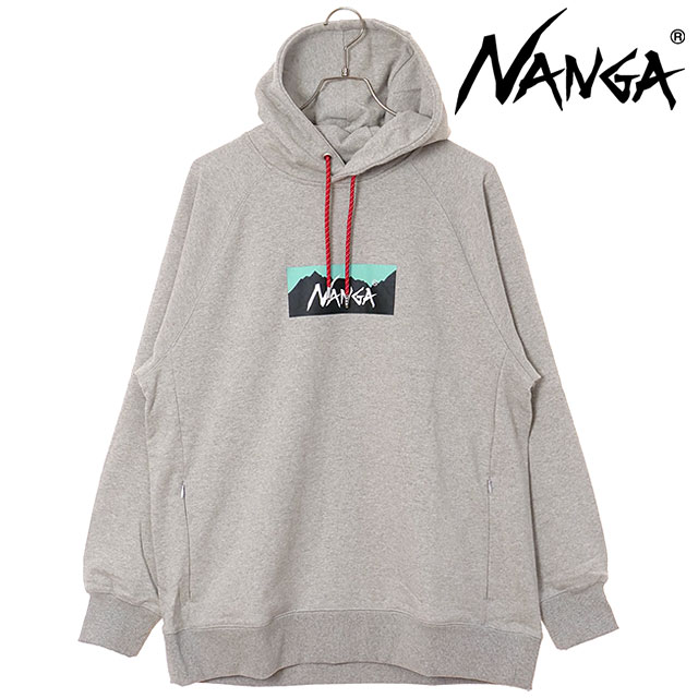 ナンガ NANGA エコハイブリッド ボックスロゴ スウェットフーディー [NW2441-1F002 FW25] ECO HYBRID BOX LOGO SWEAT HOODIE メンズ トップス プルオーバー パーカー 長袖 ラグランスリーブ L.GRY 正規取扱店