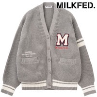 ミルクフェド MILKFED. カレッジカーディガン [103253015004 FW25] COLLEGE CARDIGAN レディース トップス 羽織り ニット 前ボタン ワッペン ASH 正規取