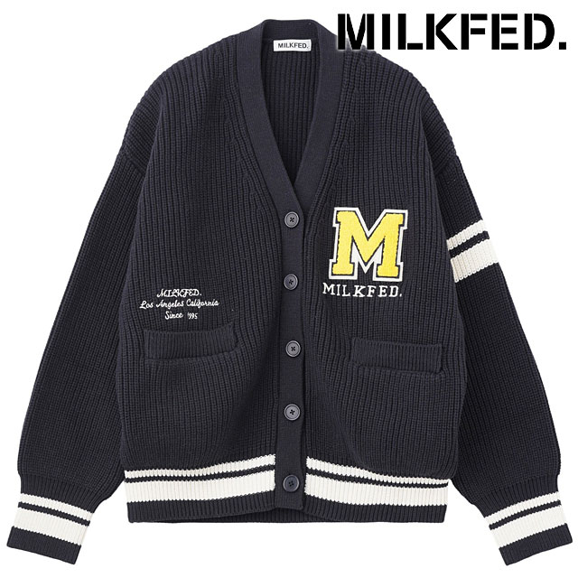 ミルクフェド MILKFED. カレッジカーディガン [103253015004 FW25] COLLEGE CARDIGAN レディース トップス 羽織り ニット 前ボタン ワッペン NAVY 正規取扱店