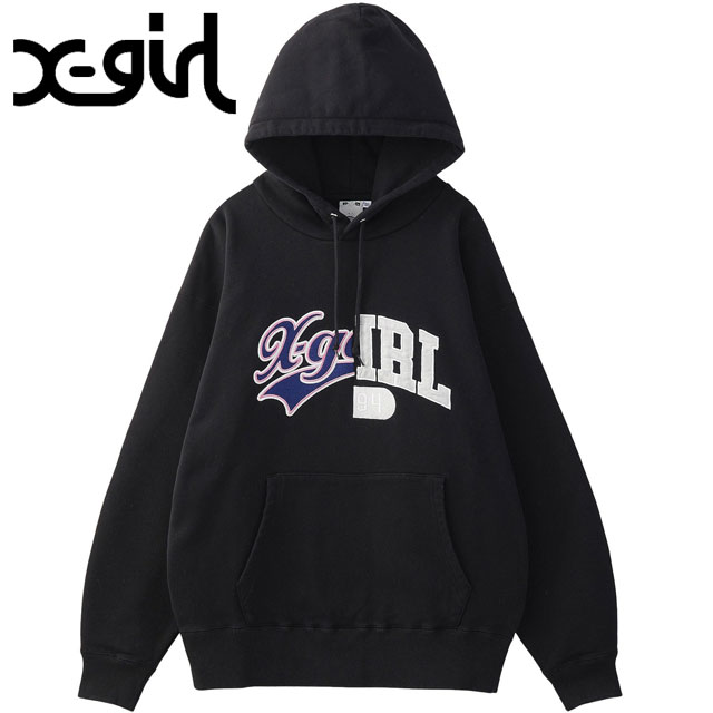 エックスガール X-girl ミックスカレッジロゴ スウェットフーディー [105253012016 FW25] MIX COLLEGE LOGO SWEAT HOODIE レディース xgirl トップス プルオーバー パーカー BLACK 正規取扱店
