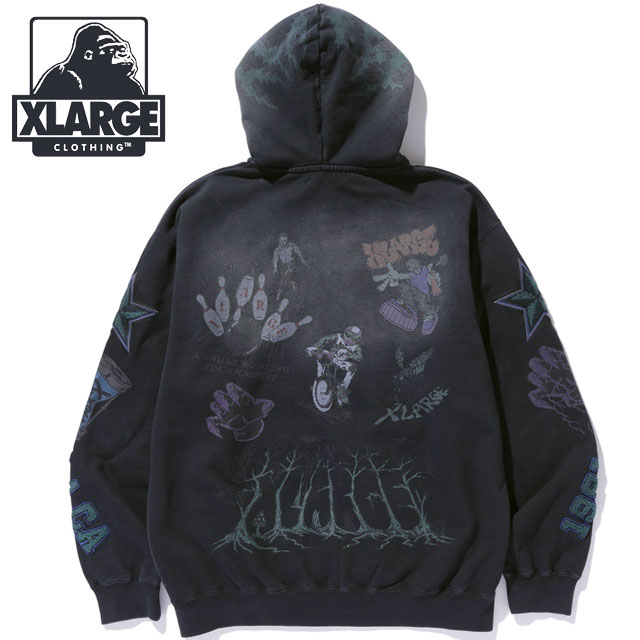 エクストララージ XLARGE マルチロゴ ジップアップフーデッドスウェットシャツ [101253012017 FW25SPOT] MULTI LOGO ZIP UP HOODED SWEATSHIRT メンズ トップス プルオーバー パーカー BLACK 正規取扱店
