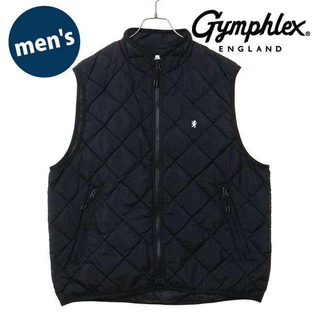 ジムフレックス Gymphlex ダウンスタンドカラーベスト [#GY-A0721 WRI FW25] DOWN STAND COLLAR VEST メンズ アウター キルティング BLACK(OFF-WHITE) 正規取扱店
