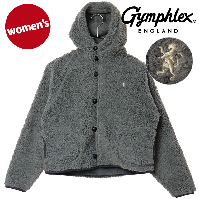ジムフレックス Gymphlex ボアフーデッド ショートジャケット [#GY-A0725 BOA FW25] BOA HOODED SHORT JACKET レディース アウター 前ボタン DK.HEATHER-GREY(CREAM) 正規取扱店