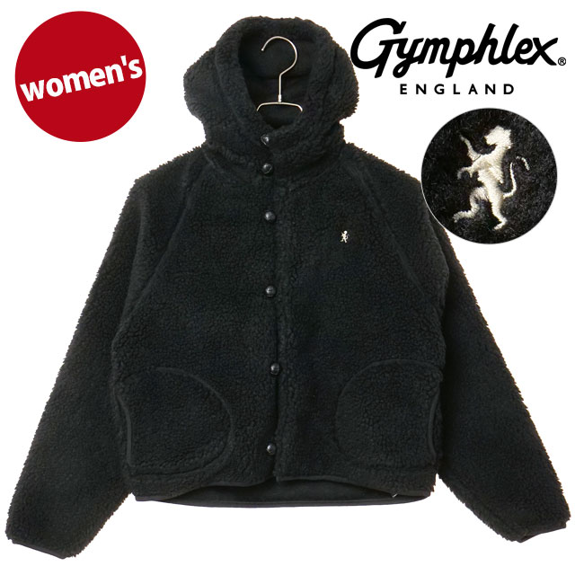 ジムフレックス Gymphlex ボアフーデッド ショートジャケット [#GY-A0725 BOA FW25] BOA HOODED SHORT JACKET レディース アウター 前ボタン BLACK(CREAM) 正規取扱店