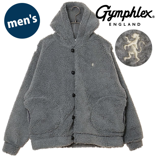 ジムフレックス Gymphlex ボアフーデッドジャケット [#GY-A0727 BOA FW25] BOA HOODED JACKET メンズ アウター 前ボタン DK.HEATHER-GREY(CREAM) 正規取扱店