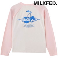ミルクフェド MILKFED. チェリーフロックプリント ベースボールTシャツ [103254011004 FW25] CHERRY FLOCK PRINT B/B TEE レディース トップス 長袖