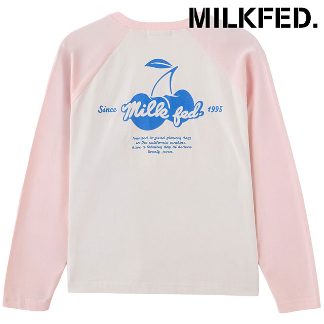 ミルクフェド MILKFED. チェリーフロックプリント ベースボールTシャツ [103254011004 FW25] CHERRY FLOCK PRINT B/B TEE レディース トップス 長袖 ラグラン クルーネック オフホワイト 【メール便配送】 正規取扱店