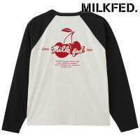 ミルクフェド MILKFED. チェリーフロックプリント ベースボールTシャツ [103254011004 FW25] CHERRY FLOCK PRINT B/B TEE レディース トップス 長袖