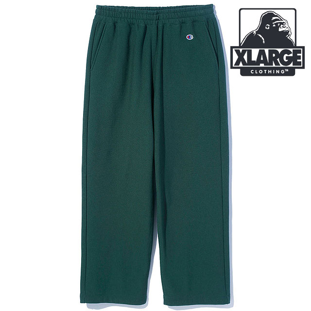 エクストララージ XLARGE メンズ チャンピオン リバースウィーブ ワイドスウェットパンツ [101254031019 FW25] XLARGE×Champion REVERSE WEAVE WIDE SWEAT PANTS x-large エックスラージ ボトムス ロングパンツ 長ズボン コラボ GREEN 正規取扱店