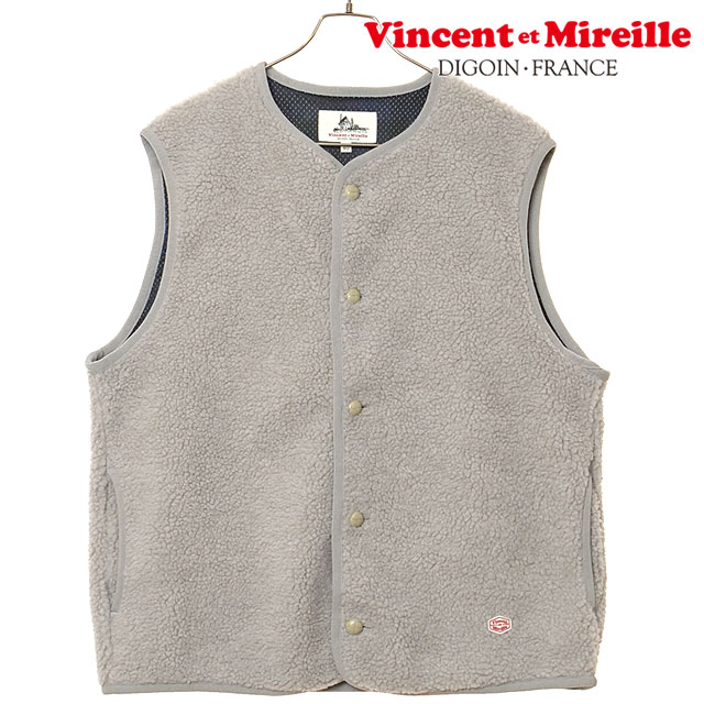 ヴァンソン エ ミレイユ VINCENT ET MIREILLE ボアベスト [VM252BL25040-11 FW25] BOA VEST メンズ ライトアウター 前ボタン フリースベスト LT.GRAY 正規取扱店