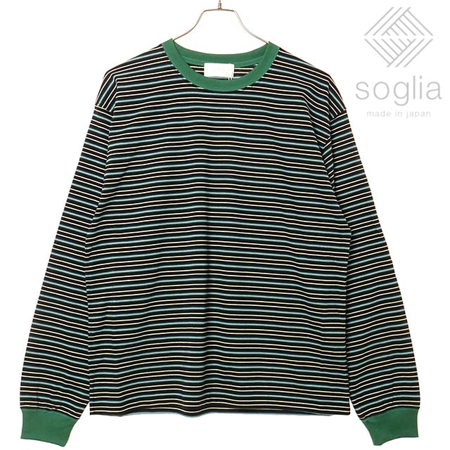 【SALE】ソリア Soglia オープンエンド マルチボーダー ロングスリーブTシャツ [FW25] Open End Multiborder Long Sleeve T メンズ・レディース トップス カットソー 長袖 日本製 黒緑ボーダー Black-border 正規取扱店【ts】
