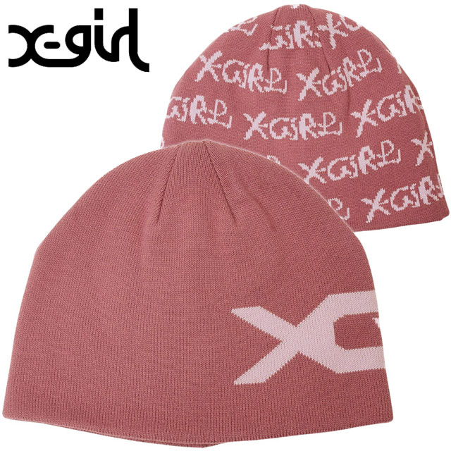 エックスガール X-girl リバーシブル ジャガードビーニー [105254051008 FW25] REVERSIBLE JACQUARD BEANIE レディース xgirl 帽子 ニットキャップ ピンク 【メール便配送】 正規取扱店