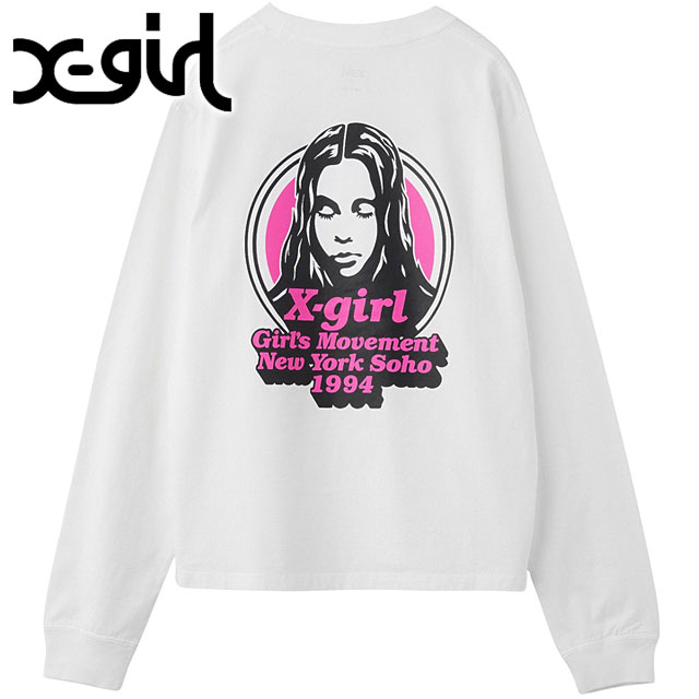 エックスガール X-girl ロングスリーブTシャツ [105254011004 FW25] MESSAGE AND FACE CIRCLE LOGO L/S TEE レディース xgirl トップス 長袖 クルーネック バックプリント ホワイト 正規取扱店