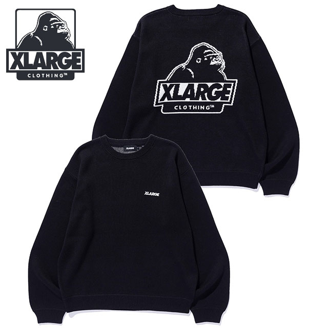 エクストララージ XLARGE ニットセーター [101254015002 FW25] SLANTED OG KNIT SWEATER メンズ トップス クルーネック アクリルニット ブラック 正規取扱店