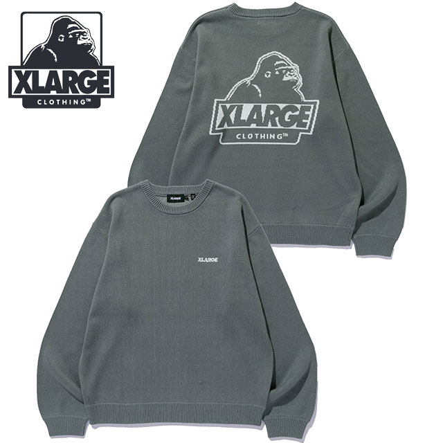 エクストララージ XLARGE ニットセーター [101254015002 FW25] SLANTED OG KNIT SWEATER メンズ トップス クルーネック アクリルニット グレー 正規取扱店