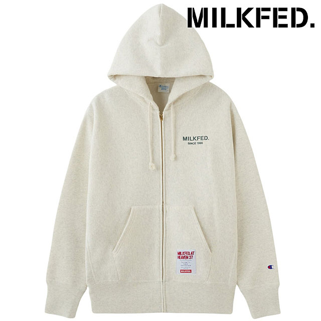 ミルクフェド MILKFED. チャンピオン スウェットジップフーディー [103254012001 FW25] MILKFED. x CHAMPION SWEAT ZIP HOODIE レディース コラボ トップス ジップアップパーカー オートミール ホワイト系 正規取扱店