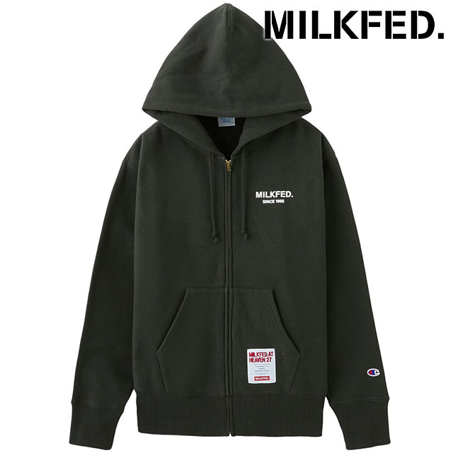 ミルクフェド MILKFED. チャンピオン スウェットジップフーディー [103254012001 FW25] MILKFED. x CHAMPION SWEAT ZIP HOODIE レディース コラボ トップス ジップアップパーカー チャコール グレー系 正規取扱店