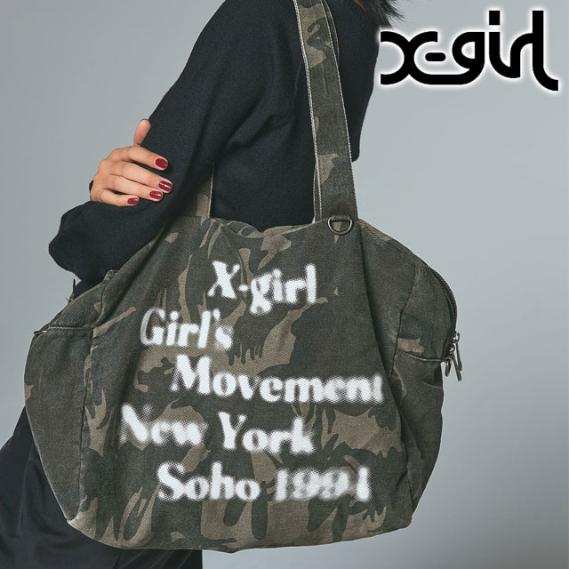 エックスガール X-girl ツーウェイ ビッグ トートバッグ [105254053006 FW25] HAZY LOGO 2WAY BIG TOTE BAG レディース xgirl 鞄 キャンバストート ショルダーバッグ カモ 正規取扱店