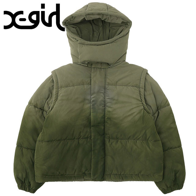 エックスガール X-girl ツーウェイ 中綿ジャケット [105254021004 FW25] FADED 2WAY PADDED JACKET レディース xgirl アウター 防寒 オリーブ 正規取扱店