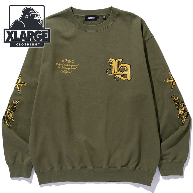 エクストララージ XLARGE クルーネック スウェットシャツ [101254012003 FW25] VARSITY CREWNECK SWEATSHIRT メンズ トップス プルオーバー トレーナー オリーブ 正規取扱店