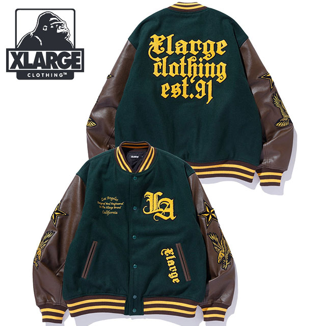 エクストララージ XLARGE バーシティジャケット [101254021004 FW25] VARSITY JACKET メンズ アウター スタジャン グリーン 正規取扱店
