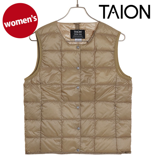タイオン TAION クルーネックボタンダウンベスト [TAION-W004 FW24] W CREW NECK BUTTON DOWN VEST レディース アウター インナーダウン ベーシック S.BEIGE 正規取扱店