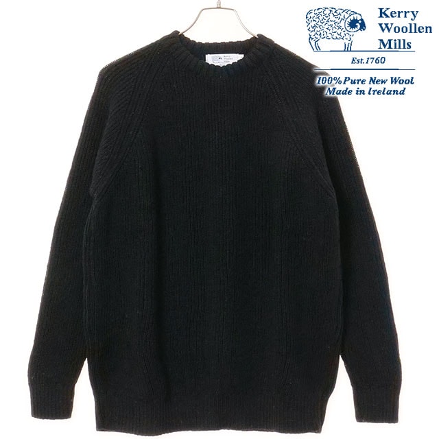 ケリーウーレンミルズ KERRY WOOLLEN MILLS フィッシャーマンリブ クルーネックセーター [KW-0003 FW25] Fisherman Rib Crew Neck Sweater メンズ トップス ニット 英国製 Jet-Black 正規取扱店