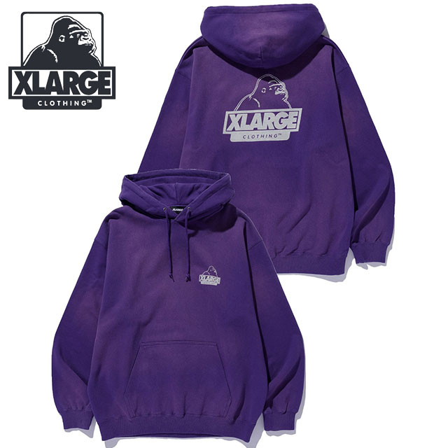 エクストララージ XLARGE フーデッドスウェットシャツ [101254012011 FW25] DISCHARGE PRINTED SLANTED OG HOODED SWEATSHIRT メンズ トップス プルオーバー パーカー パープル 正規取扱店