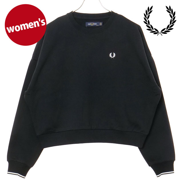 フレッドペリー FRED PERRY ティップラインスウェットシャツ [G1148-102 FW25Q4] TIPPED SWEATSHIRT レディース トップス トレーナー 長袖 クロップド丈 BLACK 正規取扱店
