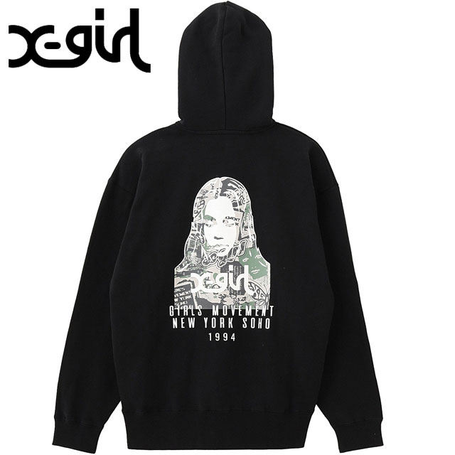 エックスガール X-girl カレッジカモフェイス ジップアップスウェットフーディー [105254012031 FW25SPOT] COLLAGE CAMO FACE ZIP UP SWEAT HOODIE レディース トップス プルオーバー パーカー BLACK 正規取扱店
