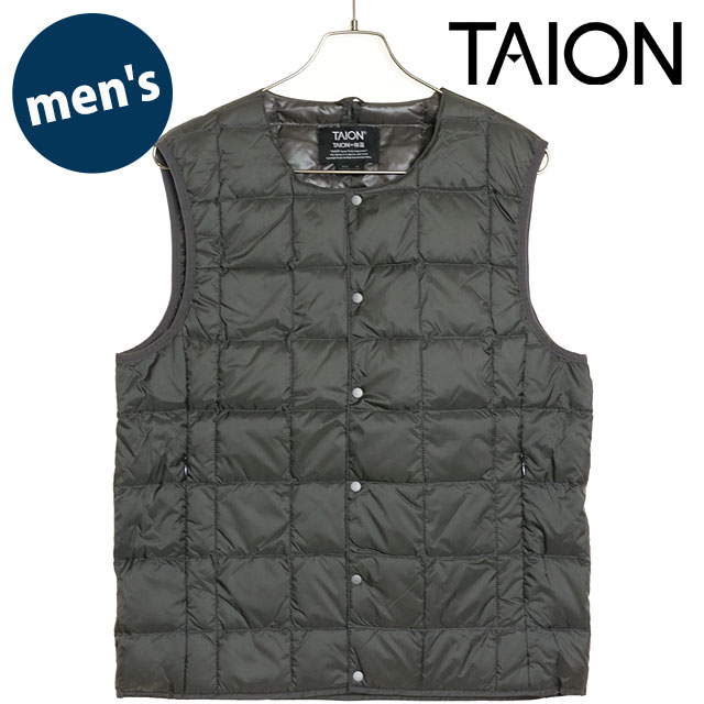 タイオン TAION クルーネックボタンダウンベスト [TAION-004 FW24] M CREW NECK BUTTON DOWN VEST メンズ アウター インナーダウン ベーシック D.CHARCOAL 正規取扱店